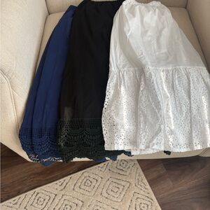 Three skirt extender slips with lace and eyelet hem —- hand made  26” 24”